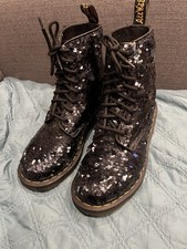 Stivali paillettes DR MARTENS Docs neri punk 8 fori taglia UK 4 nuovi