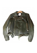 GIUBBOTTO RARO BIKER ADIDAS PELLE DI VITELLO EFFETTO STONE WASHED VERDE