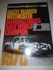 Manifesto Poster pubblicitario illustrato Porsche Rallye weltmeister epoca 1970s