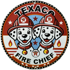 INSEGNA PORCELLANA VINTAGE TEXACO CAPO DEI POMPIERI BENZINA MOTORE OLIO BENZINA POMPA