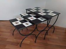 Set 3 Tavoli Vintage Annidati struttura in ferro piano in piastrelle ceramica