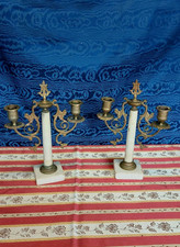 Antica Coppia Di Candelabri Stile Luigi Xvi Marmo Bianco 1850-1880 Candelieri 