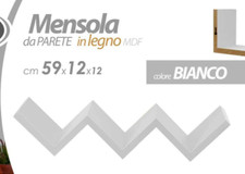 MENSOLA ZIG ZAG PARETE SCALA SCALETTA BIANCA LEGNO CON KIT MONTAGGIO 59*12*12 CM