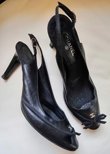 CHANEL SLINGBACK SANDALI Decolleté HEELS Pelle Nera