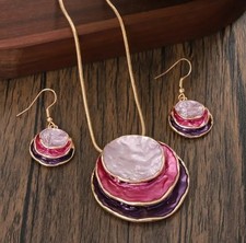 ??COLLANA DONNA ACCIAIO + ORECCHINI.  SMALTI VIOLA. PARURE ❤ 