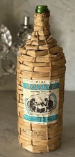 Bottiglia Retsina greca vintage MCM anni 60 con involucro classico in vimini/paglia