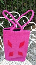 Borsa a secchiello rosa fuchsia lana naturale al 100% totalmente lavorata a mano