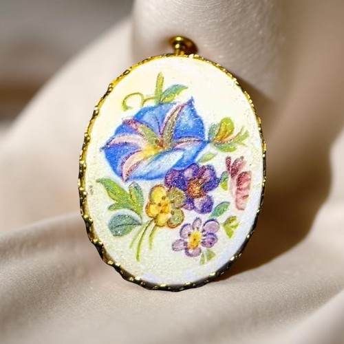 Spilla floreale ovale tono - , oro