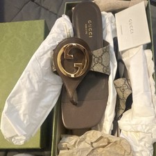 Gucci Brown Beige Leather