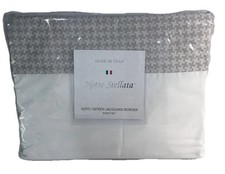 Set lenzuola Notte Stellata Queen Italia 300TC raso di cotone bianco jacquard grigio nuovo