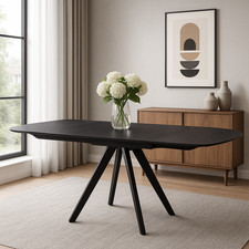 Tavolo Cucina Soggiorno Allungabile Rotante Piano Ceramica Nero 140/180cm