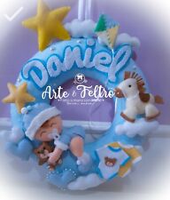 Fiocco nascita Bambino/Azzurro/Fatto a mano/Personalizzabile/Feltro e pannolenci