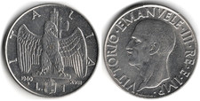 Italia 1 lira, 1940 Amagnetica