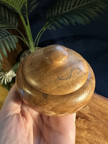 Vintage hand turned wooden pot - wooden,