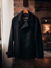 Superdry Uomo Giacca Navy Peacoat Taglia XL Slim Fit Doppiopetto Misto Lana