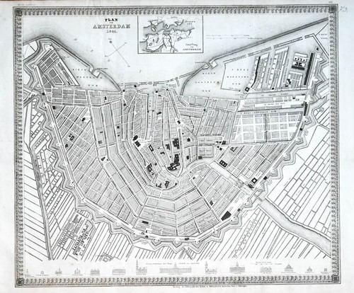 C1845 amsterdam mappa città - c1845,