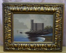 VECCHIO QUADRO DIPINTO SU LEGNO GENOVA CASTELLO REGGIO FIRMATO POZZI  [TI44]