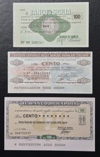 3x 100 lire Miniassegni - Banco di Napoli, Sicilia e Banche Popolari Italiane