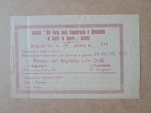 Biglietto lotteria pro parco - lotteria, e