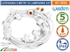 CATENA CATENARIA LUMINOSA 5 METRI BIANCA PER 10 LAMPADINE LED E27 PER ESTERNO