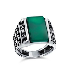 Forma Rettangolare Massiccio Verde Naturale Onice 925 Argento Anello per Uomo