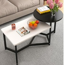 Tavolino Salotto Basso Caffè 2 Ripiani Design Moderno 125x60 H 50cm Bianco Nero