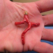 Ciondolo croce corallo naturale ramo rosso con argento 925molto grande 40mm