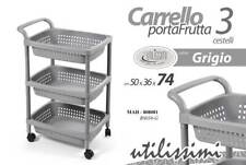CARRELLO CUCINA PORTA FRUTTA MODERNO 3 CESTE RUOTE UNIVERSALE GRIGIO 74*50*36cm