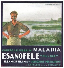 PUBBLICITA' 1927 ESANOFELE FERRO CHINA BISLERI CHININO MALARIA PALUDE MENDEZ