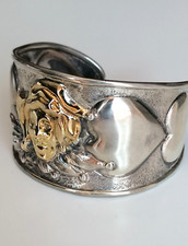 BRACCIALE SCHIAVA ANNI '90 IN ARGENTO CON FIGURA GIULLARE  JOLLY IN ORO CUORI 