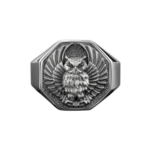 Anello argento lucido - in, gufo