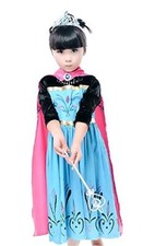 Costume Elsa Frozen Carnevale Bimba Maniche Velluto Nero Mantello I.3182