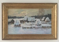 Dipinto olio neve paesaggio invernale firmato Sergei Nebesikhin