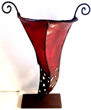 PARALUME ABATJOUR ETNICO IN METALLO E PELLE-PORTACANDELA-SOPRAMMOBILE