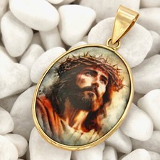 Ciondolo in ORO Giallo 14 kt Gesù Cristo Pendente Gesu Medaglia da Uomo Donna