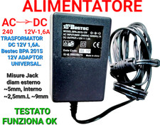 ALIMENTATORE TRASFORMATORE DC 12V 1,6A Bestec BPA 201S 12V ADAPTOR UNIVERSAL