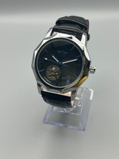 Orologio automatico uomo cassa dodecagonale lancette azzurre cinturino nero