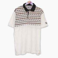 Polo Reebok Vintage bianca a fantasia geometrica anni 90 - Taglia XL uomo