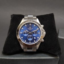 Orologio Cronografo al quarzo Lorenz cassa acciaio, quadrante blu, pari nuovo