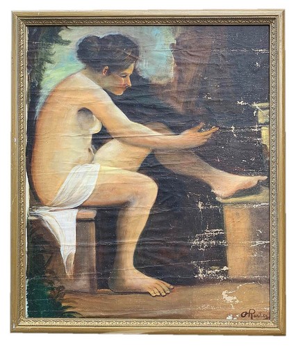 Dipinto olio tela - su, nudo