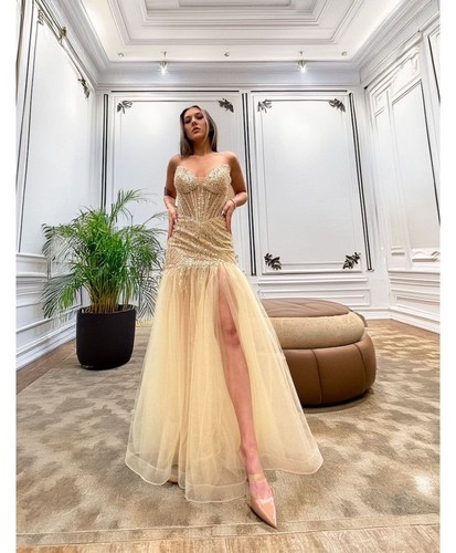Abito oro sirena con spacco - sirena,