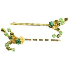 Spille per capelli cristallo verde oro accessori sposa vintage floreali