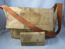 Alviero Martini Geo Classic World Map Messenger Bag Tote 1A Classe Cielo Portafoglio
