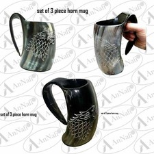 Set di 3 bicchieri in corno vintage vichinghi autentica birra medievale