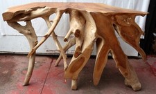 Consolle in radice di teak massello cm 128x47x82h root ingresso industrial