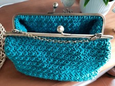 Pochette Donna Uncinetto Color Tiffany con catenella e chiusura clic clac