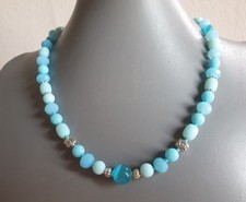 ???COLLANA DONNA PIETRE DURE AZZURRITE, OCCHIO DI GATTO + ORECCHINI.  PARURE 