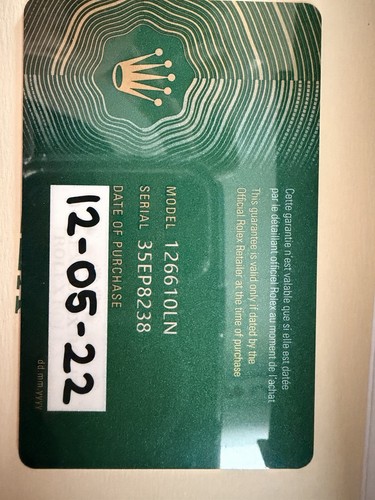 Rare rolex card garanzia - card,