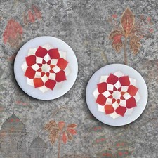 4"x4" White Marble Barware Coaster Plates Set of 2 Mop Carnelian Floral Art Deco