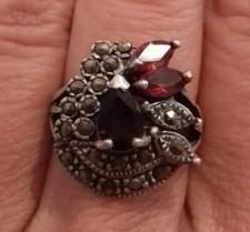 Anello vintage argento 925 indiano pietre granata